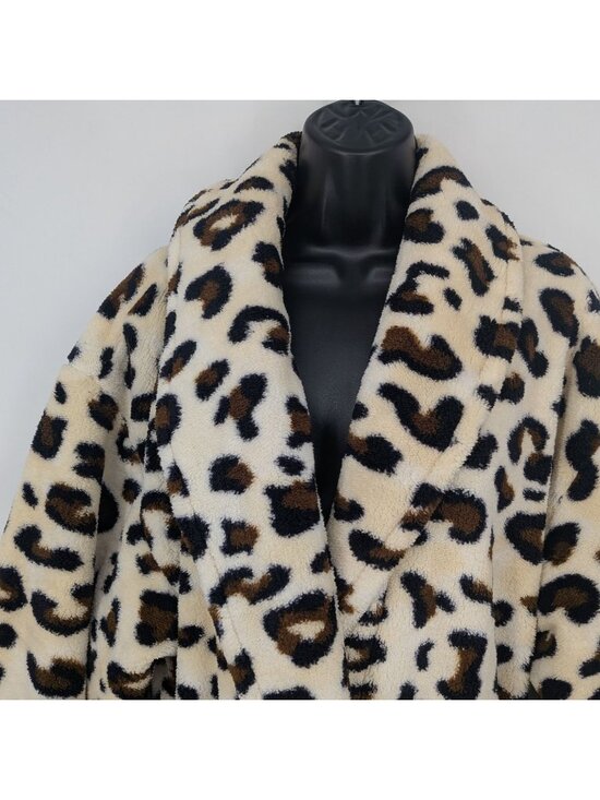 Linum Home Leopard Print Plush Robe Cozy Glam Loungewear Belt Bathrobe Size L/XL - Picture 3 of 9